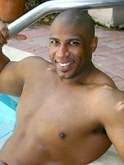 Muscle Hung is a dark, muscular man with a matching thick black cock