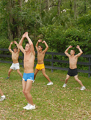 Outdoor exercising in a twink camp