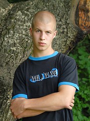 Nice looking bald guy showing his naked body
