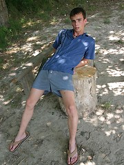 Horny twink posing outdoors