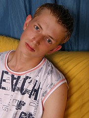 Cute euro twink plays with his big penis