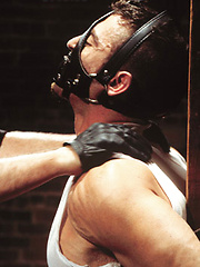 Bondaged hunk gets nipple and cock torture