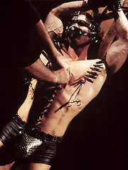 Bondaged hunk gets nipple and cock torture