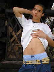 Straight boy Lee posing outdoor