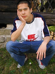 Straight boy Lee posing outdoor